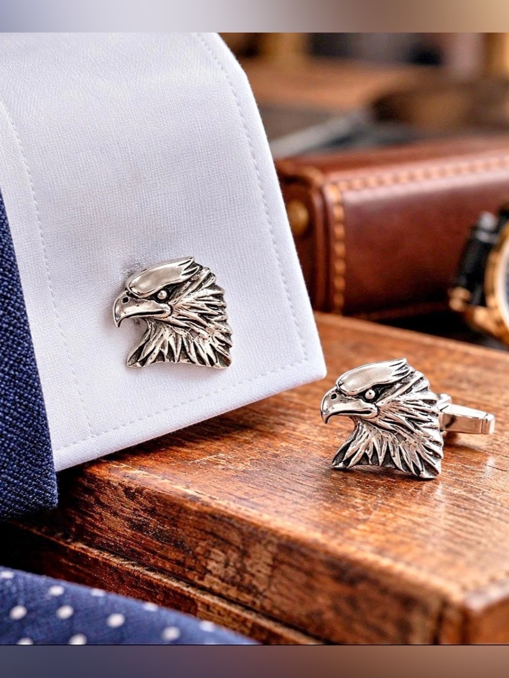 925 Sterling Silver American Eagle Cufflinks Handcrafted Artisan Men’s Jewelry